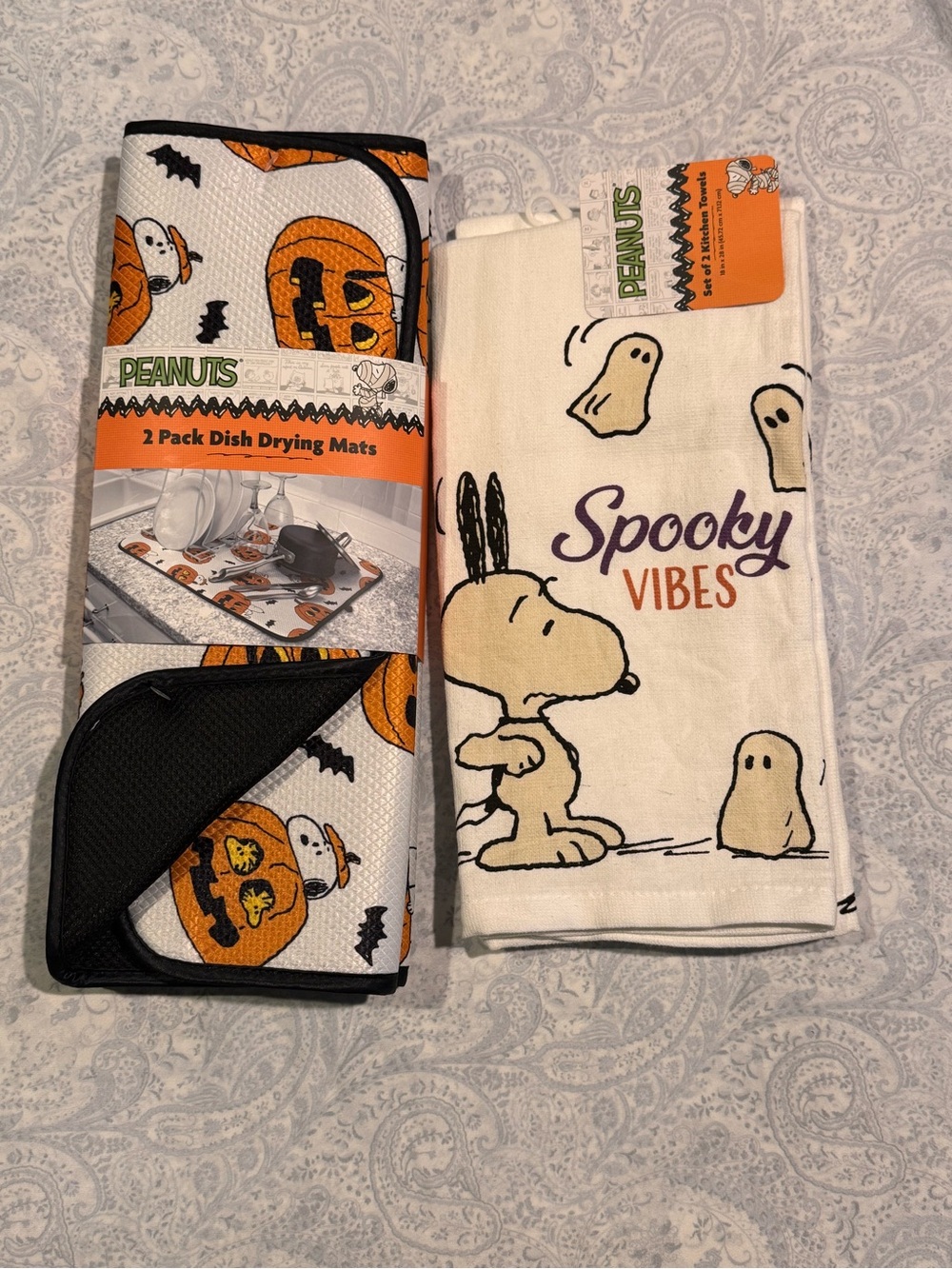 Peanuts Halloween Dish Drying Mats 2 pack and 2 pack 100% Cotton Kitchen Towel